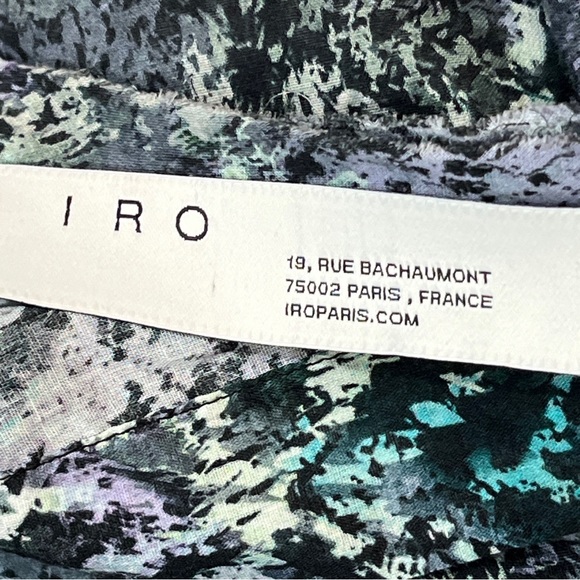 IRO DENIZ Blue Purple abstract DRESS NEW LUXURY A0554 Cotton Ruched Waist sz 34 - Picture 9 of 16